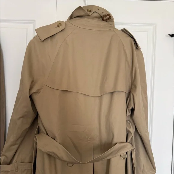 Vintage Burberry Burberrys Trench Coat Tan Plaid Lined Belted 46 Long Classic - Picture 4 of 16
